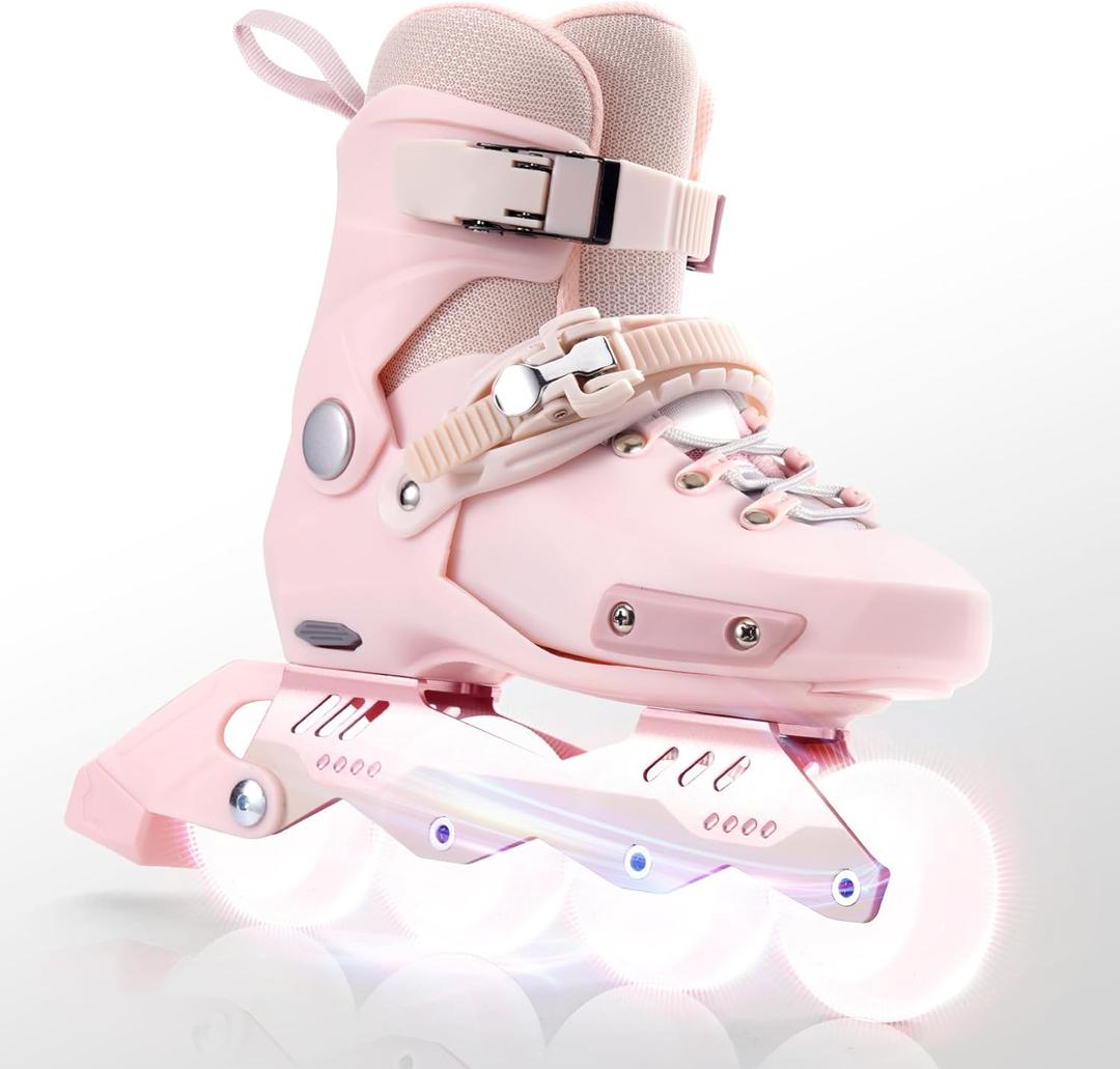 SWAY Adjustable Inline Skates for Kids, Teens and Adults, All Wheels Light Up High Performance Roller Skates for Boys and Girls Ideal for Roller Skate (Medium-Big kid1-4 US, Pink)