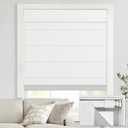 UNISHADES no Drill Cordless Roman Shades for Windows, 33" W × 64" H - 100% Blackout - Linen - Mist White