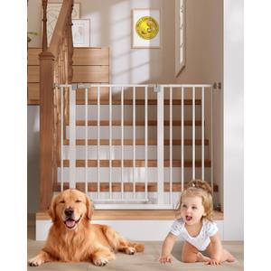 InnoTruth 29.540.75" Baby Gate for Stairs, 30" Tall Dog Gates for Doorways & Hallways, Safety Gate for Kids & Pets, Pressure-Mounted Walk-Through with Dual Lock & 2-Way Swing, White