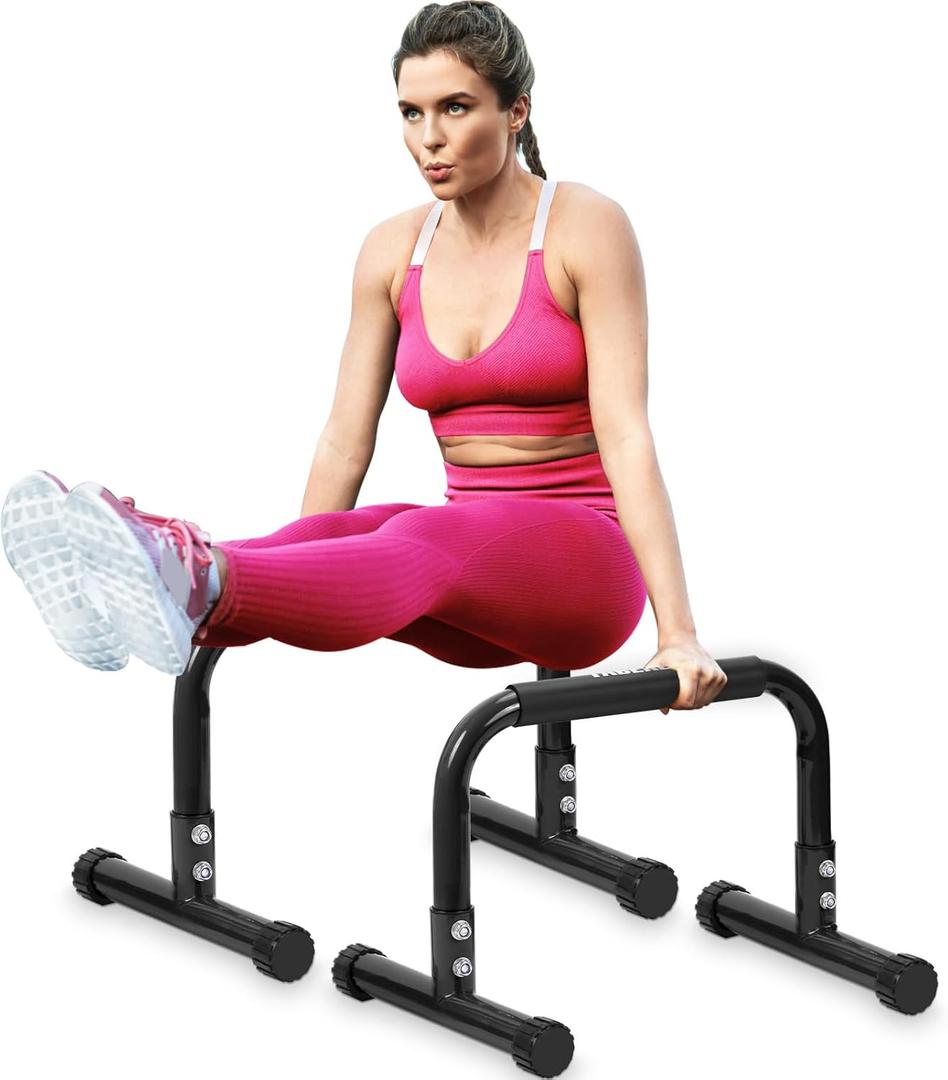 TABEKE Push Up Bar, 14'' High Steel Parallettes & Dip Bar with Full Coverage Foam Handle, Heavy-Duty Calisthenics Parallel Bars for L-Sit, Dips, Home Gym Strength Training Workout