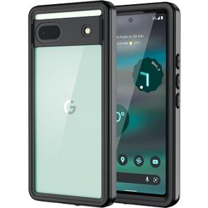 Lanhiem for Google Pixel 6a Case, IP68 Waterproof Dustproof with Built-in Screen Protector, Heavy Duty Full Body Protective Phone Case for Pixel 6a, Black/Clear