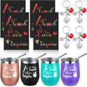 12 Pcs Teacher Appreciation Graduation Gifts Bulk for Women, Teach Love Inspire Tumbler Set 12 oz Wine Cup with Mini Journal Notepads Keychains Teachers Day Retirement(Dark Color)