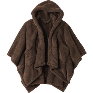 Wearable Blanket Sherpa Poncho Office Work Warm Cozy Shawl Blanket, Plush Cape Wrap for Adults (Dark-brown)