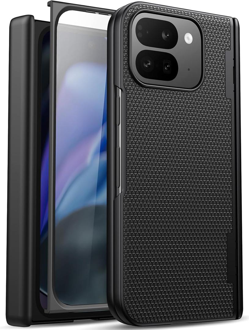 for Google Pixel 9 Pro Fold Case with Screen Protector & Hinge Protection, Slim Fit Shockproof Lightweight Durable Hard PC Cover Protective Phone Cover Case for Pixel 9 Pro Fold 2024, Black