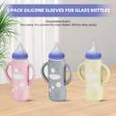 Lionpower 3 Pack Silicone Sleeves for Lansinoh Glass Bottles (Old Style) 8oz Protective Covers with Handle, Non-Slip Baby Bottle Holder, Compatible with Lansinoh Bottles (Grey+Pink+Beige(8OZ))