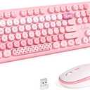 Wireless Keyboard and Mouse Combo - Lovely Pink Rainbow 2.4G Full-Sized Colorful Keyboards, Round Keycap USB Dongle Plug Play Cute Keyboards for Windows, Laptop, PC, Desktop, Mac