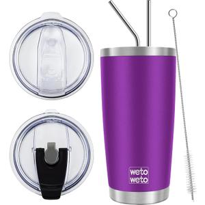 WETOWETO 20oz Tumbler with 2 lids and 2 straws, Stainless Steel Vacuum Insulated Water Coffee Tumbler Cup, Double Wall Powder Coated Spill-Proof Travel Mug Thermal Cup (Purple, 1 Pack)
