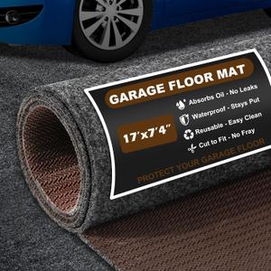 Non-Slip Garage Floor Mat, 17' x 7.4' Heavy Duty Under Car Parking Mat, Waterproof Oil Spill Containment Mat, Cuttable Reusable Garage Protector Mat for Concrete Floor