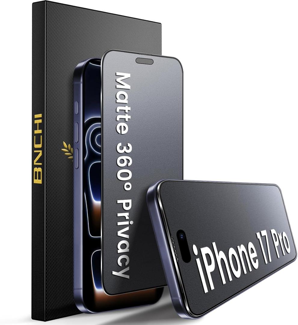 2 Pack for iPhone 17 Pro 360 Privacy Matte Screen Protector, Horizontal and Vertical All Around Anti-Spy 9H Tempered Glass Film, Anti-Glare, Smooth as Silk, Scratch Resistant
