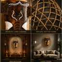 Handcrafted Wooden Ganesha Wall Decor Rattan Lattice Wall Hanging Spiritual Home Decoration Mandir Living Room Entrance Foyer Hallway Office Wall Art Traditional Indian Decorative Wall Accent Decorative Panel
