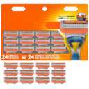 24Pcs Premium Razor Blades for Men compatible gillette fusion 5 blades refills -5-Layer Stainless Steel Refills Compatible with Fusion 5 Style Razors,Smooth Shaving Replacement Cartridges Value Pack