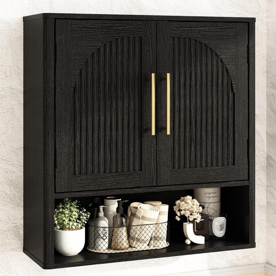 RUSTOWN Fluted Bathroom Wall Cabinet with Arched Doors & Rounded Edges
