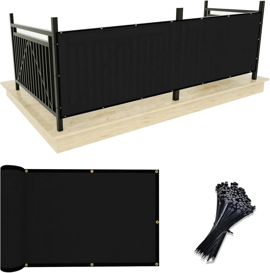 UPGRADE Balcony Privacy Screen Fence Commercial Shade Cover 3' x 16' with Ties Durable and UV Resistant Perfect for Deck Patios-Black