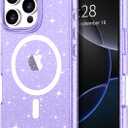 Hython for iPhone 16 Pro Max Case Glitter, Clear Glitter Sparkly Shiny Bling Sparkle Cute Cover, Anti-Scratch Soft TPU Slim Fit Shockproof Protective Phone Cases for Women Girls, Magnetic Purple