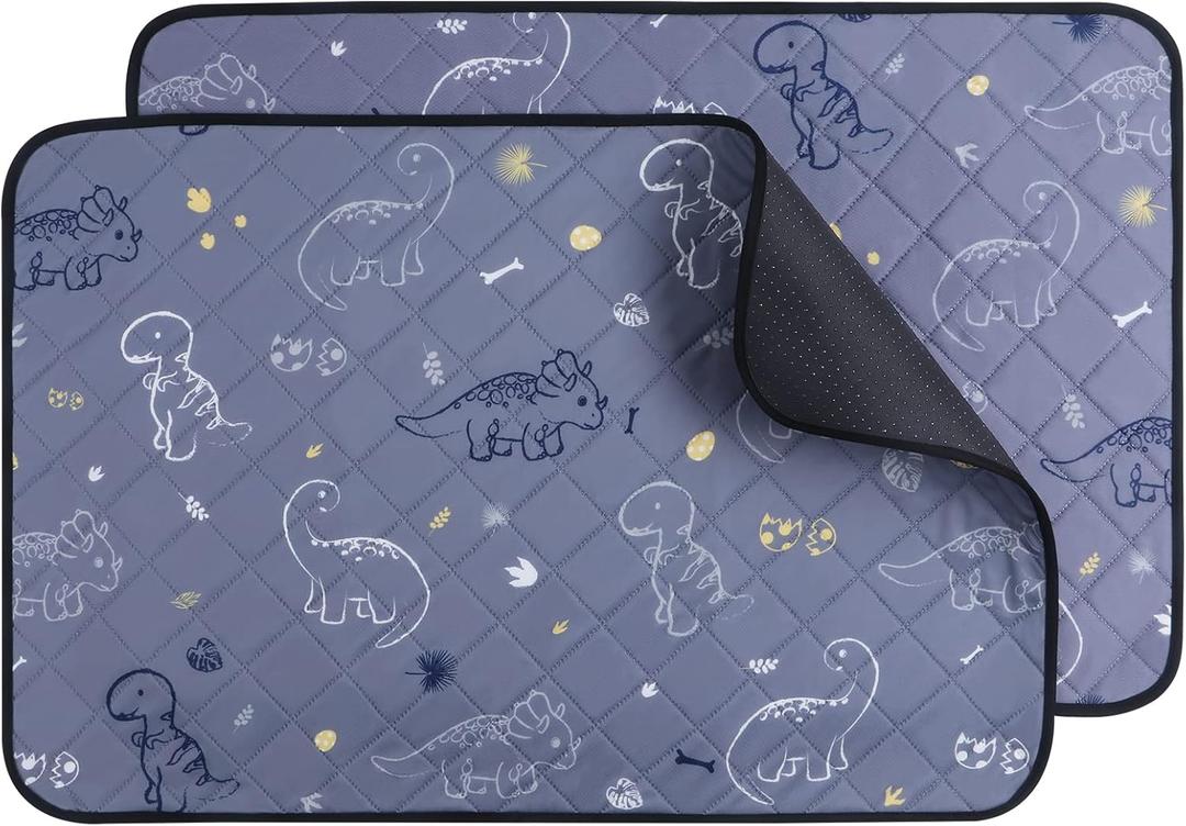IEUUMLER Washable Pee Pads for Dogs, 2 Pack Non-Slip & Waterproof Pack Whelping Pad, Reusable Washable Puppy Potty Training Pad with Fast Absorbent for Playpen EU007 (Gray Dinosaur, 24"X18"-2pcs)