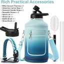 Insulated Water Bottle | Thickened Stainless Steel Vacuum Metal | Portable Sports Half Gallon Large Water Jug for Gym and Hiking with Straw, Carrier Bag, Handle Strap | BPA-Free 64 oz (Gradient Blue)