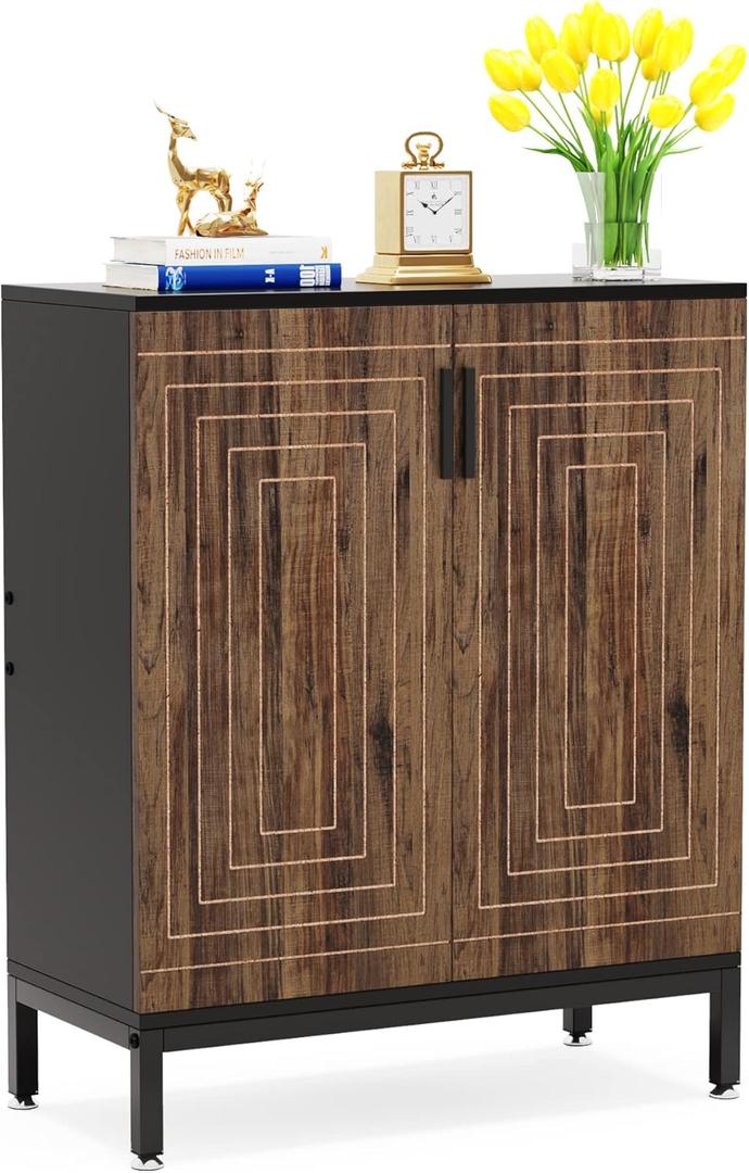 LITTLE TREE Shoe Cabinet with Doors, 20 Pairs Entryway Shoe Storage Cabinet Modern Storage Organizer for Closet, Living Room, Bedroom (Brown/Black) (Large)