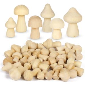 60PCS Unfinished Wooden Mushroom, 6 Sizes of Natural Mini Wood Mushrooms for Arts and Crafts Projects Decoration, DIY Paint Color