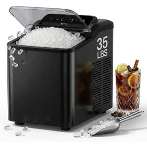 Typhur Fast Nugget Ice Maker Countertop, Chewable Pebble & Pellet Ice Machine with Self-Cleaning Pump & 8-Pack Cleaners, 35lbs/24H Crushed Ice for Kitchen, Bar, RV, Outdoor (Black Stainless Steel)