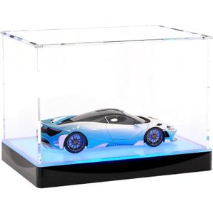 Light Up Acrylic Display Case with RGBW LED Lights, USB Powered with Switch Panel & App Control, Clear Collectible Display Box for 1: 18 Car Models & 1:24 Die-Casting Cars, 13x6.7x6.3 Inch