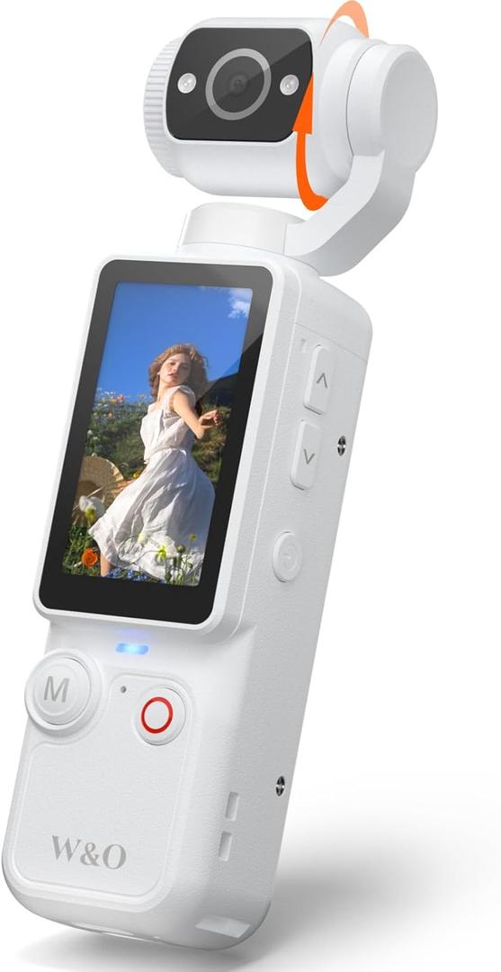 W & O Portable Video Recorder with 180 Rotating Lens, Vlogging Camera,Pocket Body Camera with Audio & Video Recording, 7Hour Power, Handheld POV Cameras with 32GB CardWhite