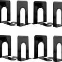 Metal Book Ends for Shelves, Book Shelf Holder Home Decorative, Book Ends for Heavy Books/Movies/CDs, Black 6.5 x 5 x 5.7 in, 4 Pair/ 8 Piece