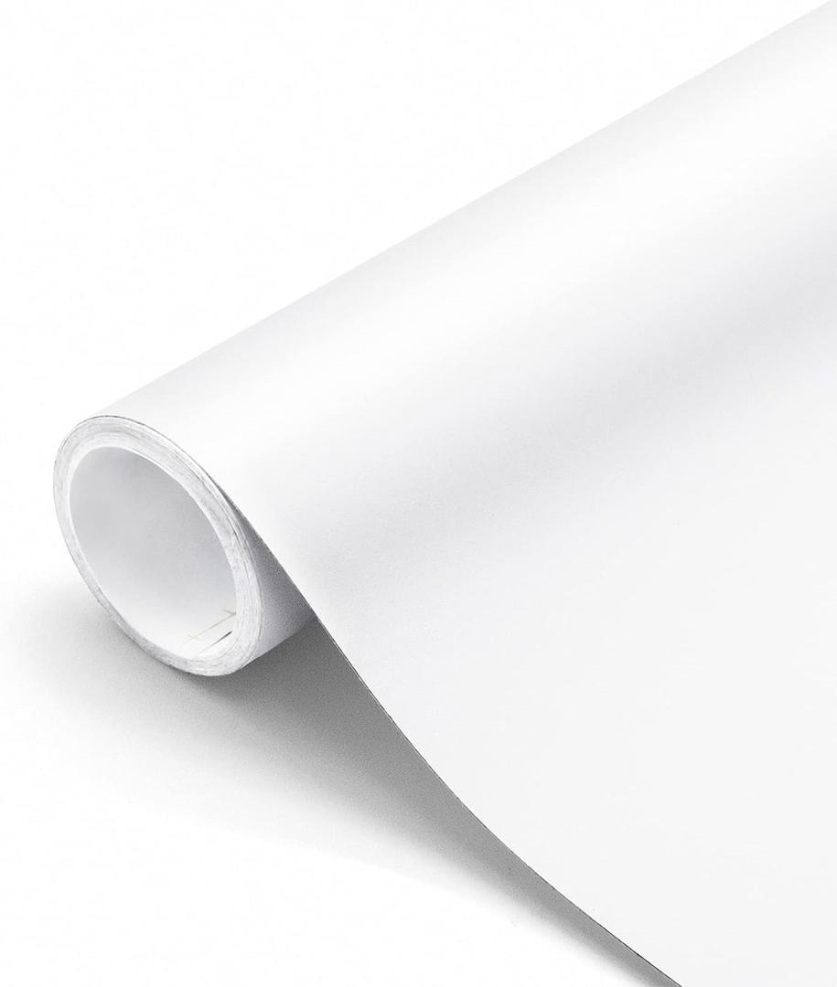 Thick White Contact Paper Matte White Wallpaper 16"x198" Waterproof Peel and Stick Wallpaper Decorative Self-Adhesive Vinyl Film Wrap Contact Paper for Walls Furniture Countertop