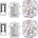 2 x Fairy Lights Battery Operated,Silver Wire Chains 8 Mode 16Ft/5Meter 50 LEDs Timer String Lights with Remote Control for Bedroom Christmas Party Wedding Decoration (Cool White)