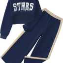 Girls' Clothing Set Crop Top Letter Hoodie Sweatpants Fall Winter Outfits Tween Girl Trendy Clothes Activewear 8-12 (Navy)