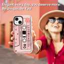 for iPhone 15 Case Cute - Compatible with Magsafe - Durable Shockproof 6.6 ft Drop Impact Phone Case - Funny Cassette Tape Design (6.1") Glitter Pink