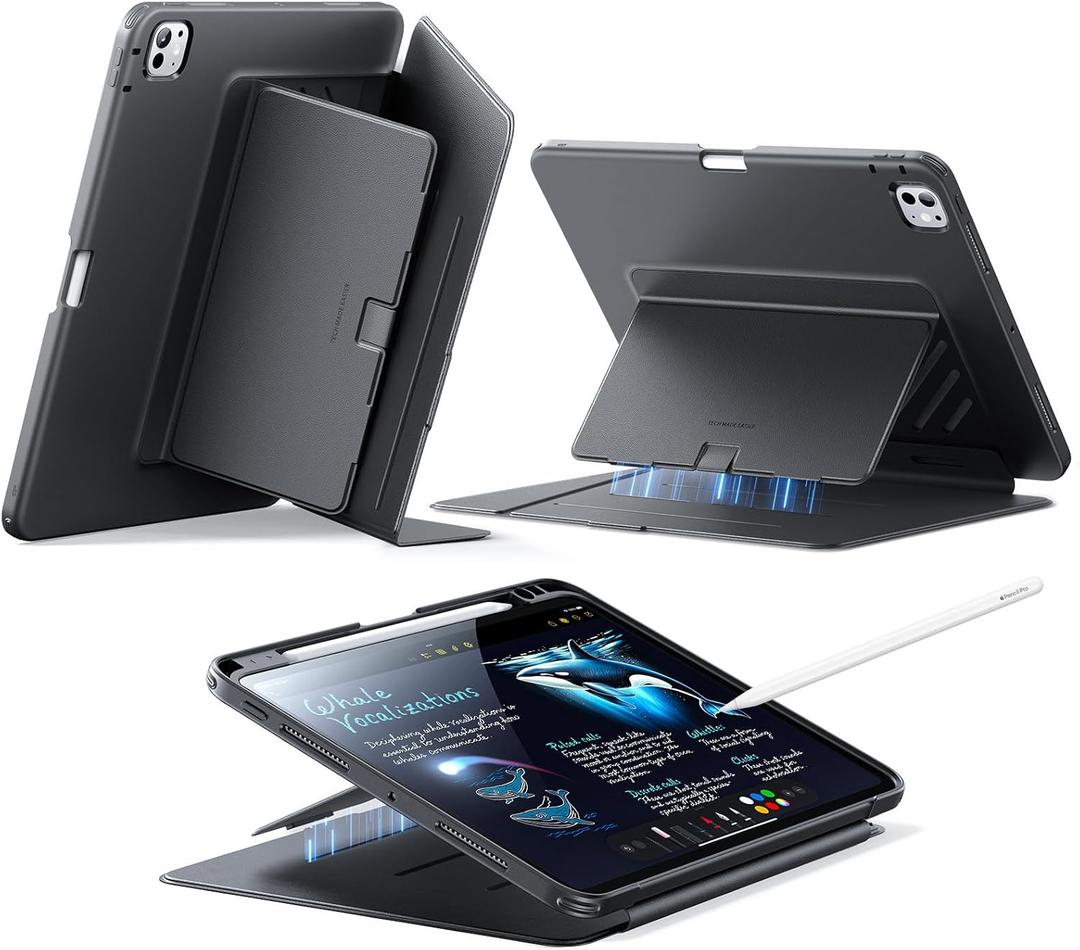 ESR for iPad Pro 11 Inch Case (M5/M4) 2025/2024, Vertical Stand Cover, Multi Stand Angles, Ultra-Stable Case with Pencil Holder, Flip Series, Black