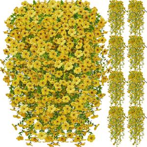 Artificial Hanging Flowers for Outdoors Spring Summer Decoration, 8PCS UV Resistant Silk Fake Hanging Plants for Patio Porch Front Yard Window Garden Indoor Decor(Yellow,8PCS)