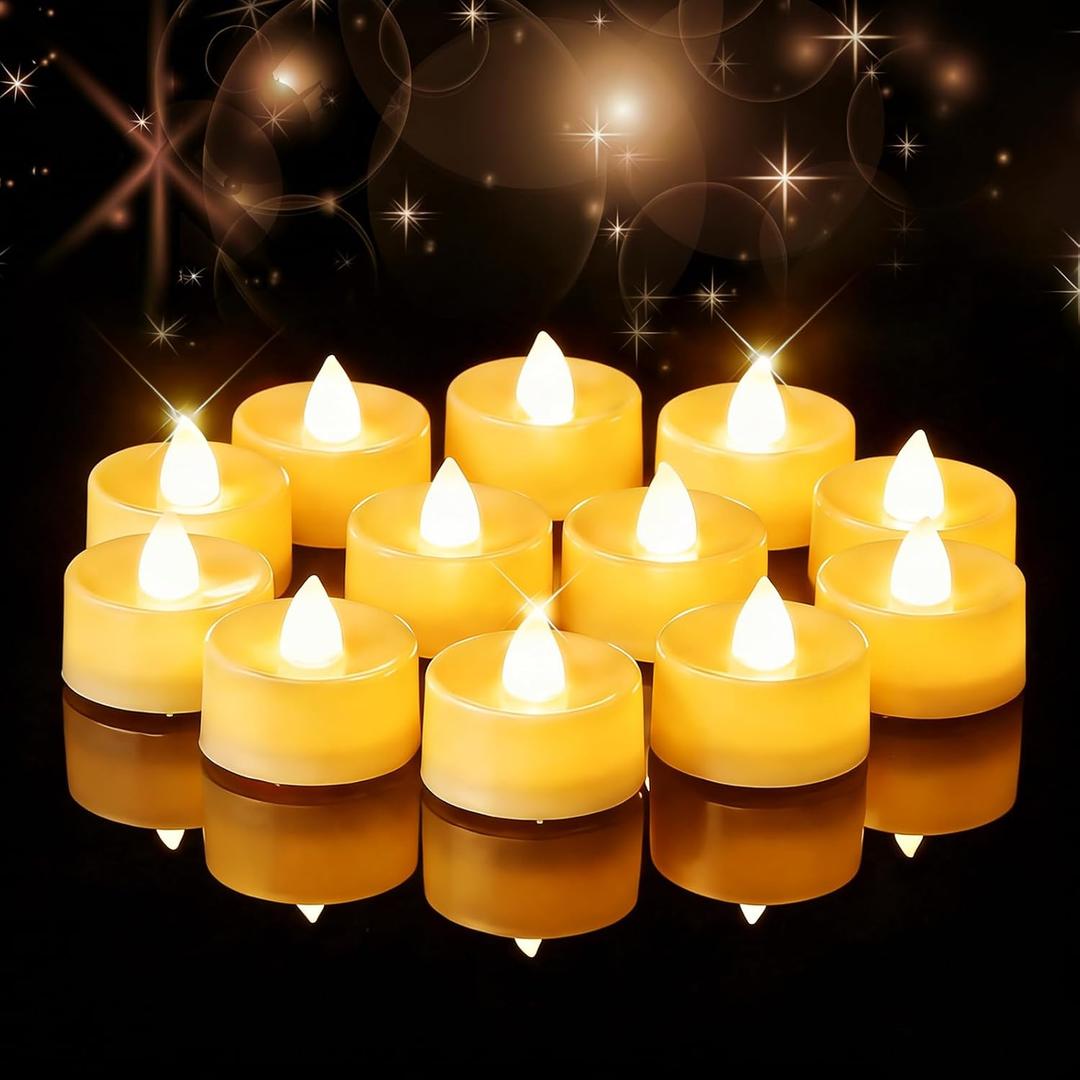 Amagic 24 Pack Battery Operated Tea Lights Candles, Fake Tealights Candles, Flameless LED Tea Lights for Halloween, Wedding, Votive, Festival, Table Decor(24 Pack, Warm White)