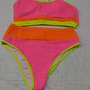 Fisoew Womens Neon Bikini Sets High Waisted Ribbed Color Block Spaghetti Straps Scoop Neck Textured Two Piece Swimsuits (Medium, Pink)