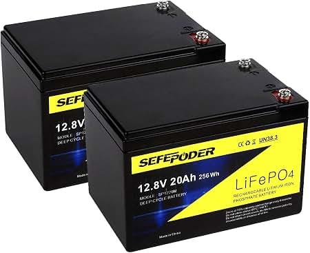 SEFEPODER 12V 20Ah Lithium LiFePO4 Deep Cycle Battery 2 Pack with 40A BMS
