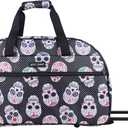 Betsey Johnson Designer Carry On Luggage Collection - Lightweight Pattern 22 Inch Duffel Bag- Weekender Overnight Business Travel Suitcase with 2- Rolling Spinner Wheels (Skull Party), One Size