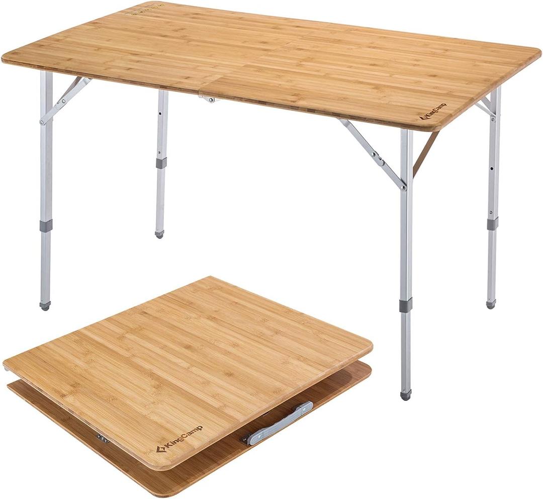 KingCamp Bamboo Folding Table, Camping Outdoor Portable Camp Table with Adjustable Height legs & Carry Bag for Outdoor RV Backyard Picnic Tailgating Beach, 47.2" X 27.6"