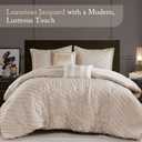 Madison Park Queen Comforter Set Raised Jacquard Texture Comforters Queen Size Bed, All Season Down Alternative Bedding Queen Size Comforter, Decor Pillows, Matching Shams, Riva, Queen Beige 5 Piece