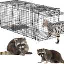 Heavy Duty 37 Inch Humane Live Animal Trap for Raccoons, Stray Cats, and Other Similarly Sized Animals, Foldable