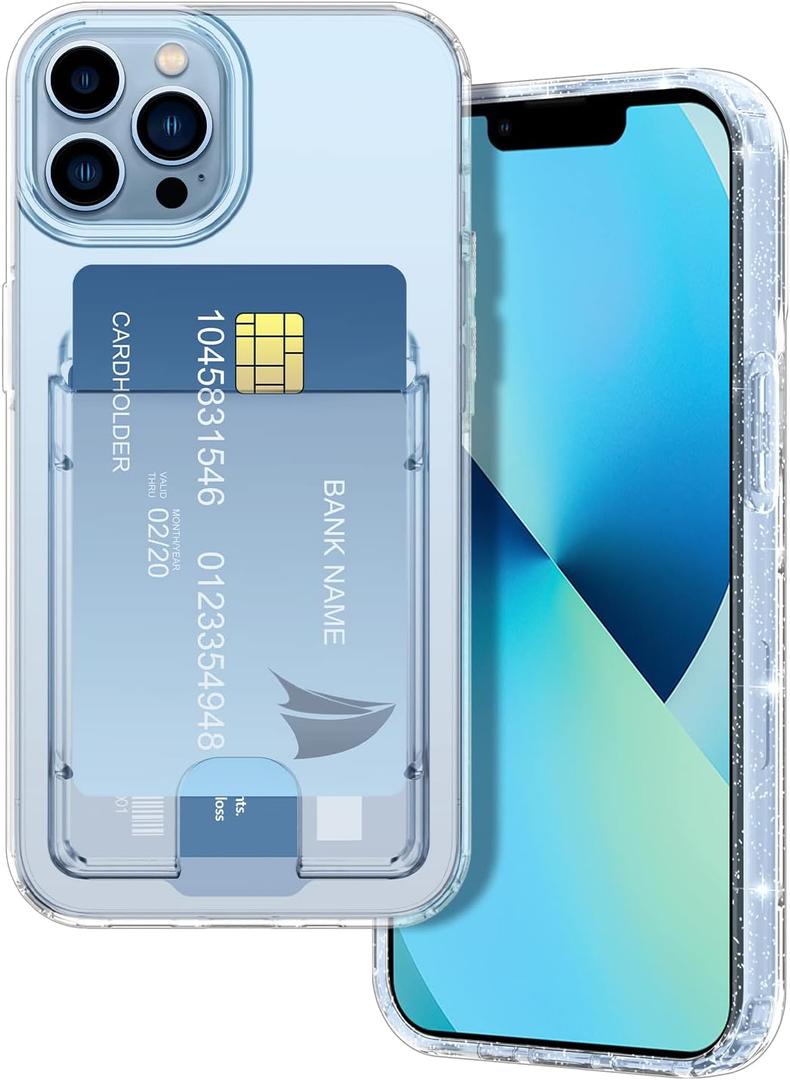 Petocase for iPhone 13 Pro Max Wallet Case 6.7in,Card Holder Slot Ultra Bling Slim Clear Flexible TPU Gel Rubber Soft Silicone Protective Phone Case for Apple iPhone 13 Pro Max Crystal Clear