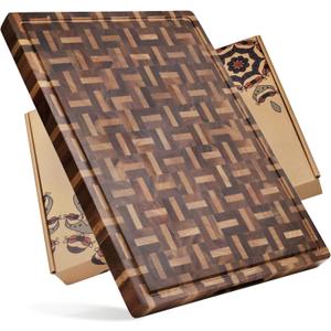 YOUSUNLONG Cutting Board XXL Large End Grain Acacia Wood Mixed With Oak - 24x18x1.5 Inch - Reversible Butcher Chopping Board With Deep Juice Groove And Handle - Cheese Board & Cooktop Board