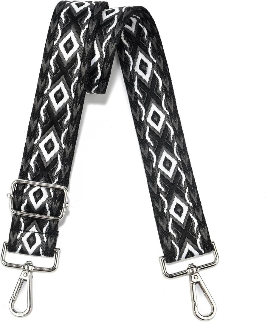 1.5" Wide Purse Strap Silver Hardware Adjustable Replacement Long Crossbody Bag Strap for Thick Shoulder Bags Canvas Handbags Straps