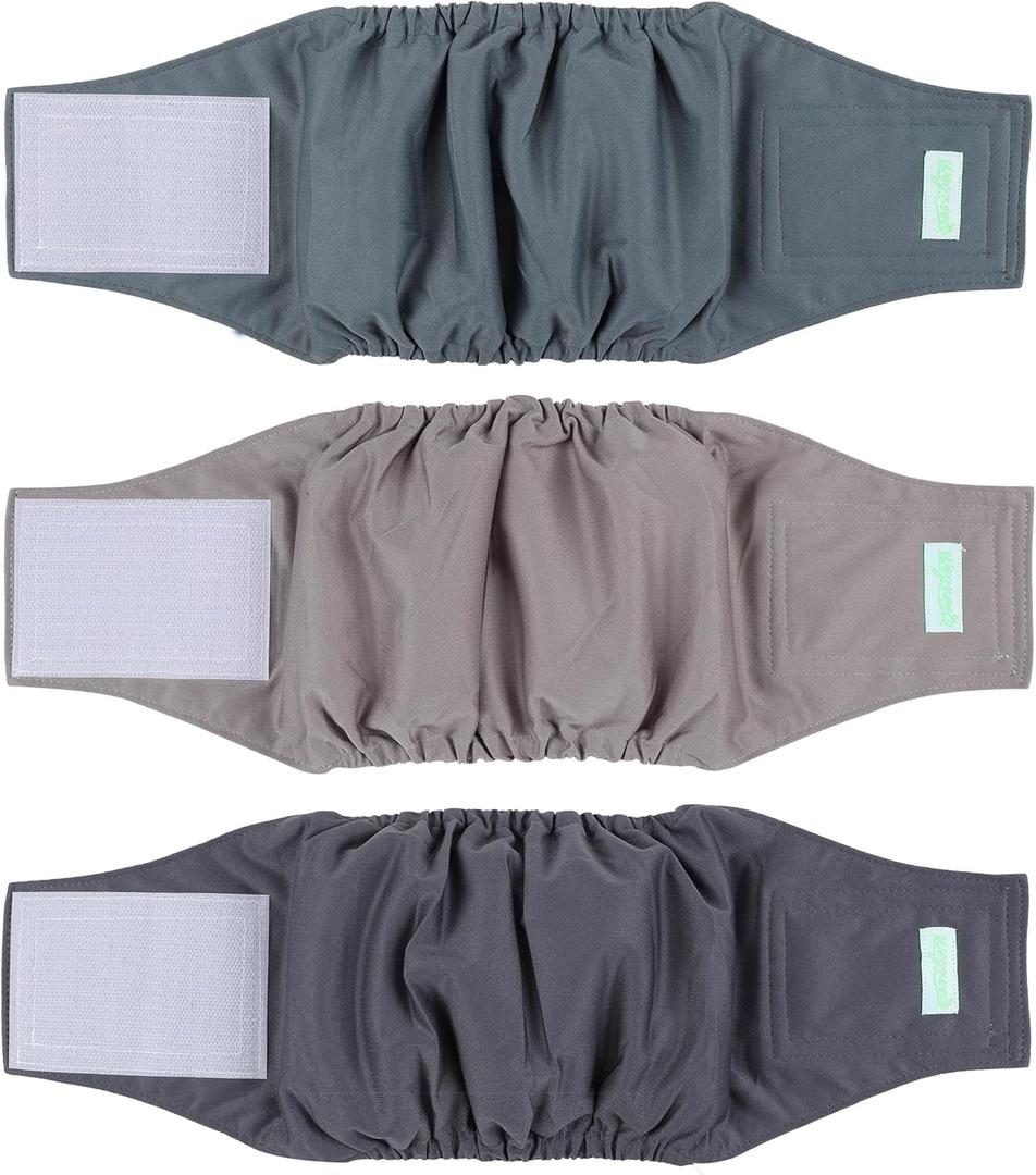 wegreeco Washable Male Dog Belly Band (Stylish Pattern)- Pack of 3 - Washable Male Dog Belly Wrap, Dog Diapers Male (Large) (Green, Light Brown, Grey)