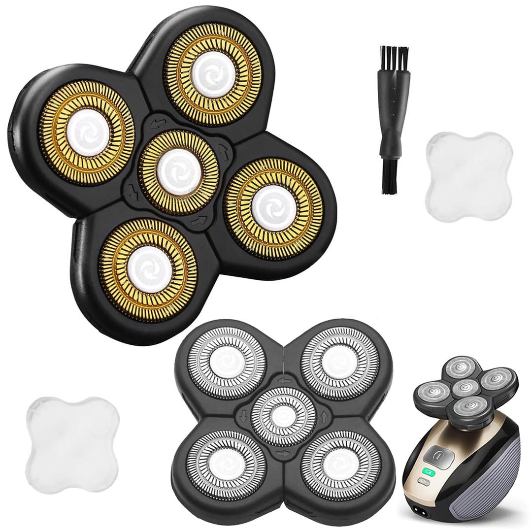 2PCS 5 Blades Head Shaver Replacement Heads Head Shaver Replacement Blades Upgrade Version 5D Electric Shaver Replacement Heads with Blade Cover and Cleaning Brush