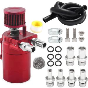 Universal Polish Baffled Reservoir Oil Catch Can Kit with Breather Filter Aluminum Red