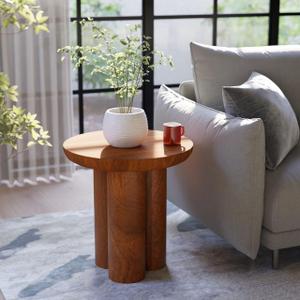 Relso Gaia Round End Table for Living Room and Farmhouse | Solid Mango Wood for Rustic Elegance | Ideal for Side Tables, Nightstands & More | Wood Side Table Round for Bedroom (Walnut), 16 inches x 16 inches x 18 inches