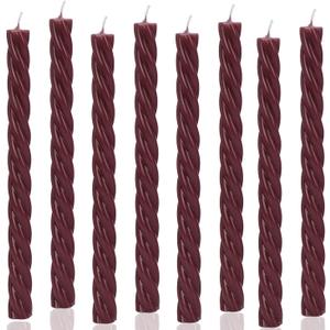 10 Inch Burgundy Spiral Taper Candles, 8 Pack Unscented Dripless Long Burning Candlesticks, Dark Red Glossy Tapered Candles for Dinner Party, Wedding Shower & Home Decor (Burgunry)