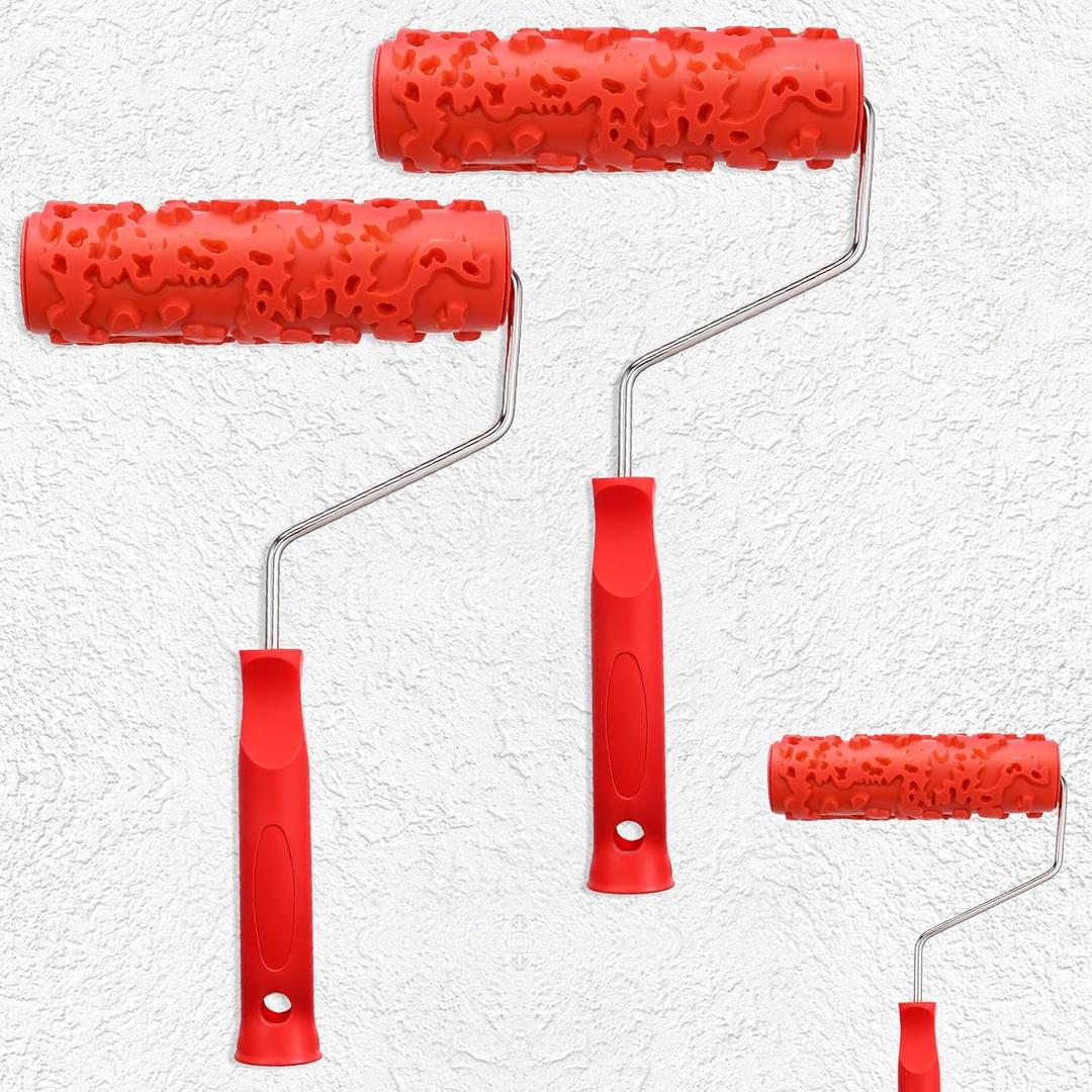 2 Pcs Texture Roller 7'' Drywall Texture Roller Decoration Textured Paint Rollers Pattern Rubber Rollers Textures Tool DIY Decorative Art Paint for Walls, Furnitures and Floors DIY Paints Art