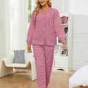 HEARTNICE Women Fuzzy Pajama Set Warm Fluffy Long Sleeve Sleepwear Plush Loungewear Thermal Nightwear with Pockets (Pink, S)