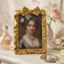Gold Picture Frames 5x7 Bow Frame, Ornate Elegant 5 by 7 Photo Frame with Bowknot Design, Vintage Handcrafted Resin Antique Frame with Glass Front for Wall and Tabletop Display, Home Decor, Gift Ideas